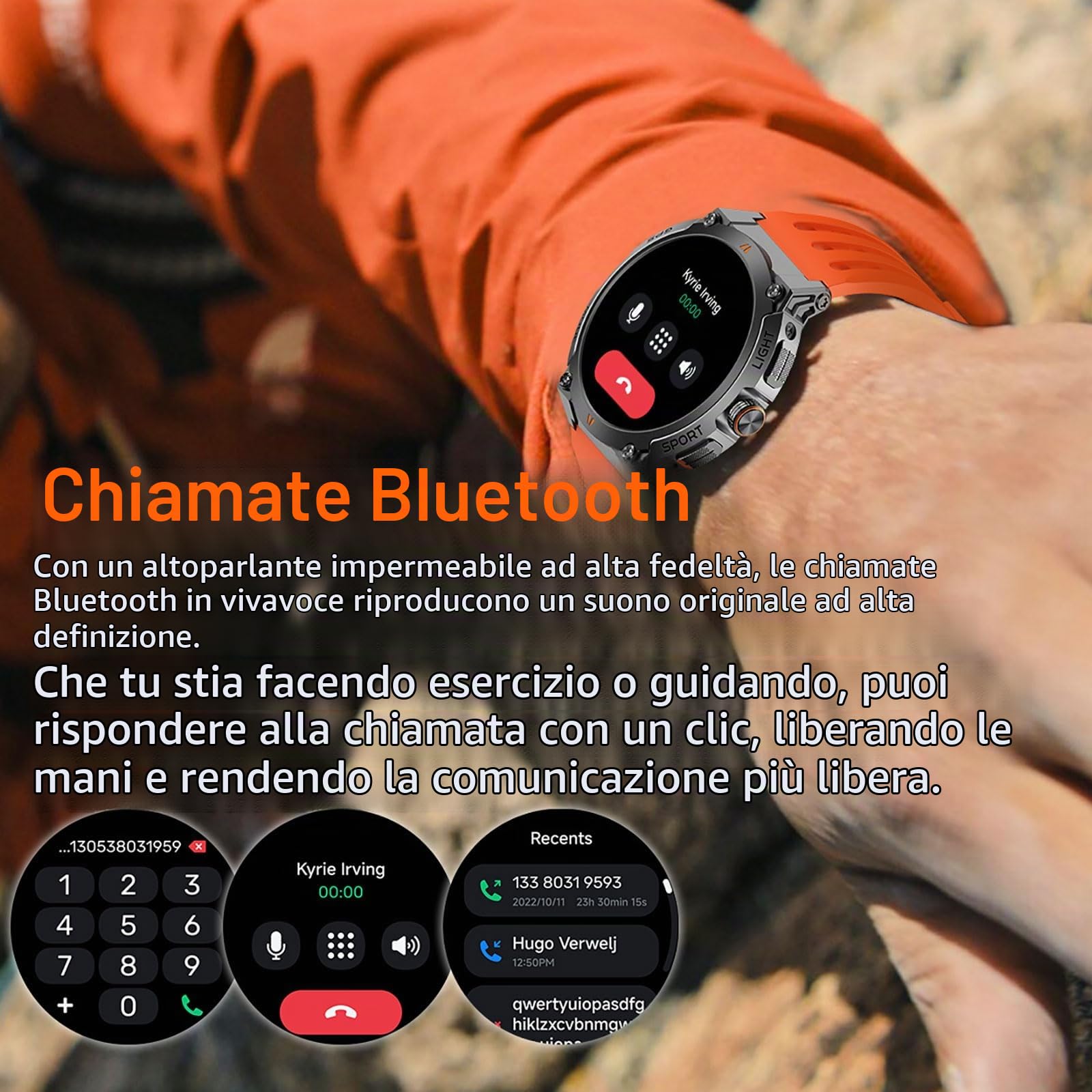 Orologio GPS per attività all'aperto, militare, fitness tracker da uomo con bussola, altimetro, barometro IP68, impermeabile, 100 + modalità sportive, orologio fitness con frequenza cardiaca