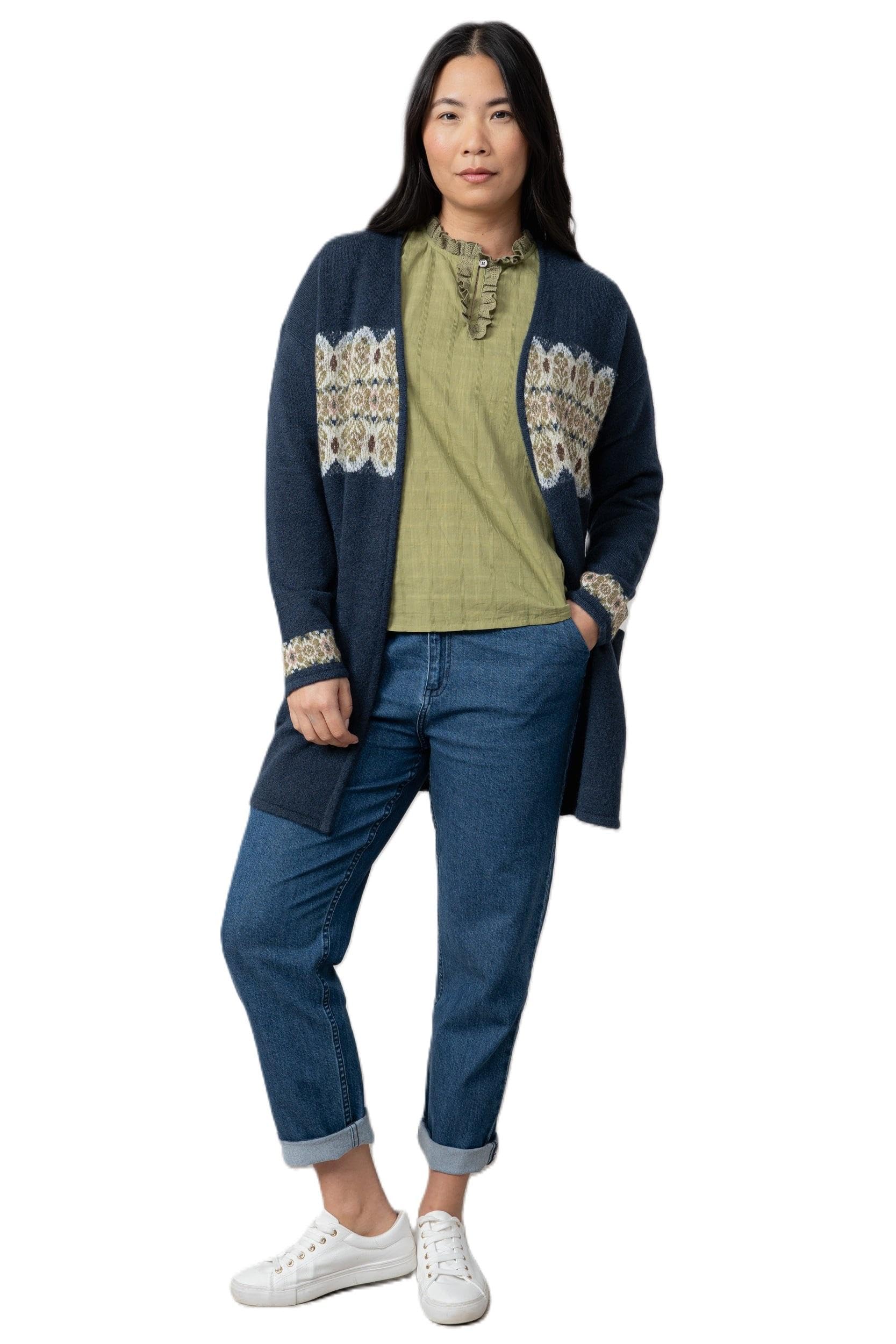 Lily & Me Women's Navy Isle Longline Fair Knit Cardigan - Size 10