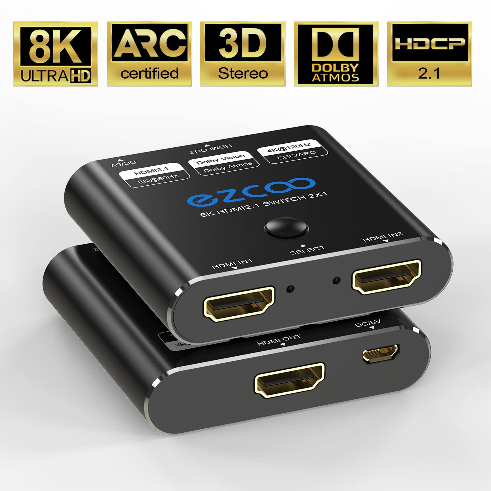 Splitter HDMI 8K 60Hz, Switch HDMI 2.1 Bidirezionale 4K 120Hz, Convertitore Audio 2 Ingressi 1 Uscita, 1x2 2x1 per PS4 PS5 Xbox
