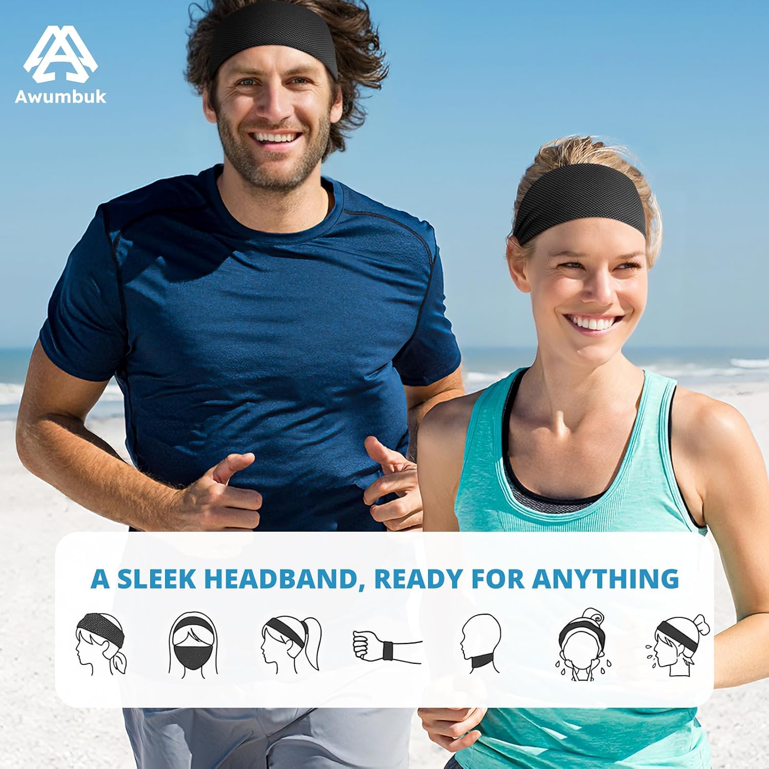 Awumbuk Cooling Headbands for Women, Non-Slip Instant Cooling Sweatbands for Women, 4-Pack Elastic Sports Head Bands Moisture Wicking for Running, Yoga, Gym Workouts, Football