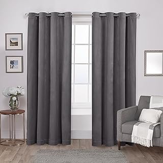Exclusive Home Velvet Heavyweight Light Filtering Grommet Top Curtain Panel Pair, 54"x108", Soft Grey