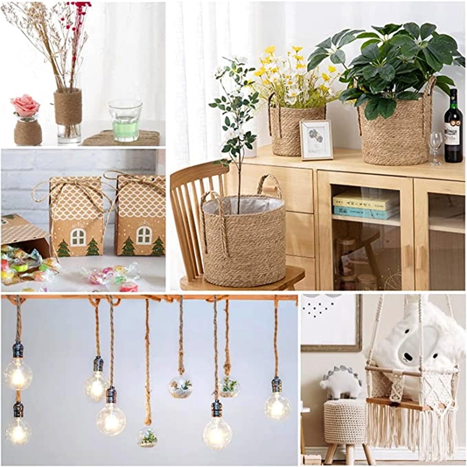 Cuerda de Yute,200M×2mm Cordel de Cáñamo Hecha de Fibras Naturales Cuerda de Jardinería Bricolaje para Manualidades,Envoltura de Regalos,Jardinería,Embalaje y Decoración Navideña - 5