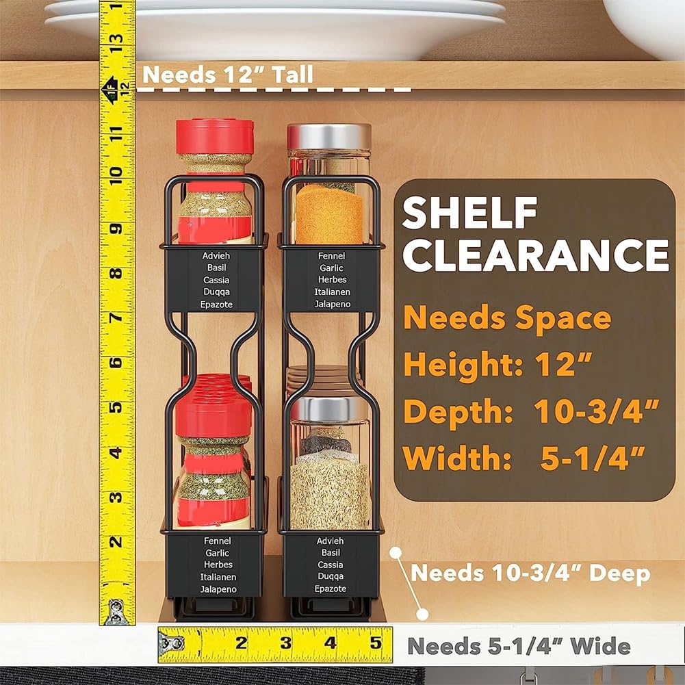 Organizador de especias, estante extraíble de 2 niveles para armario de cocina, estante organizador de cajones de especias para espacio pequeño, fácil de usar