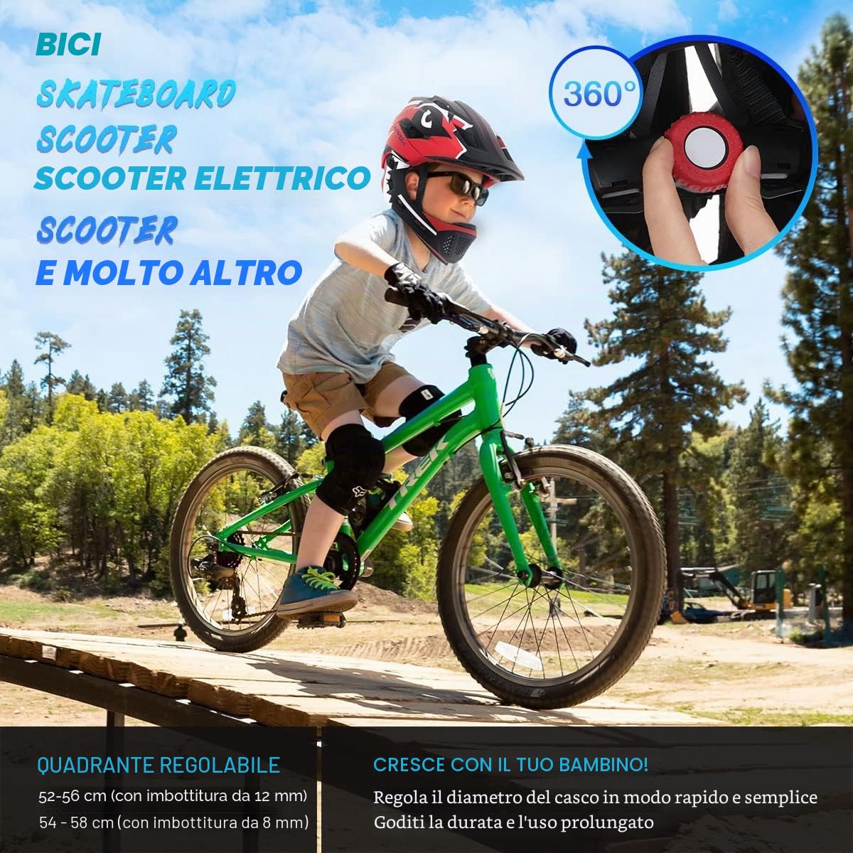 Lixada Casco per bambini, casco da bicicletta, casco integrato con protezione per il mento rimovibile, per lo sport dei bambini, per ciclismo, skateboard, pattinaggio a rotelle