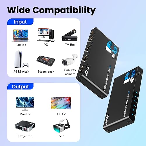 Miniatura 7 de Conmutador HDMI 3 en 1 salida, divisor 4K60Hz, conmutador HDMI 2.0 con conmutación automática y control remoto, HDCP 2.2HDR3D, funciona con