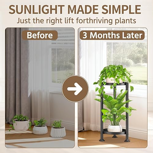 Miniatura 5 de LASZOLA Soporte de esquina negro de 2 niveles para plantas de interior para flores grandes y altas, soporte vertical de metal resistente para patio,
