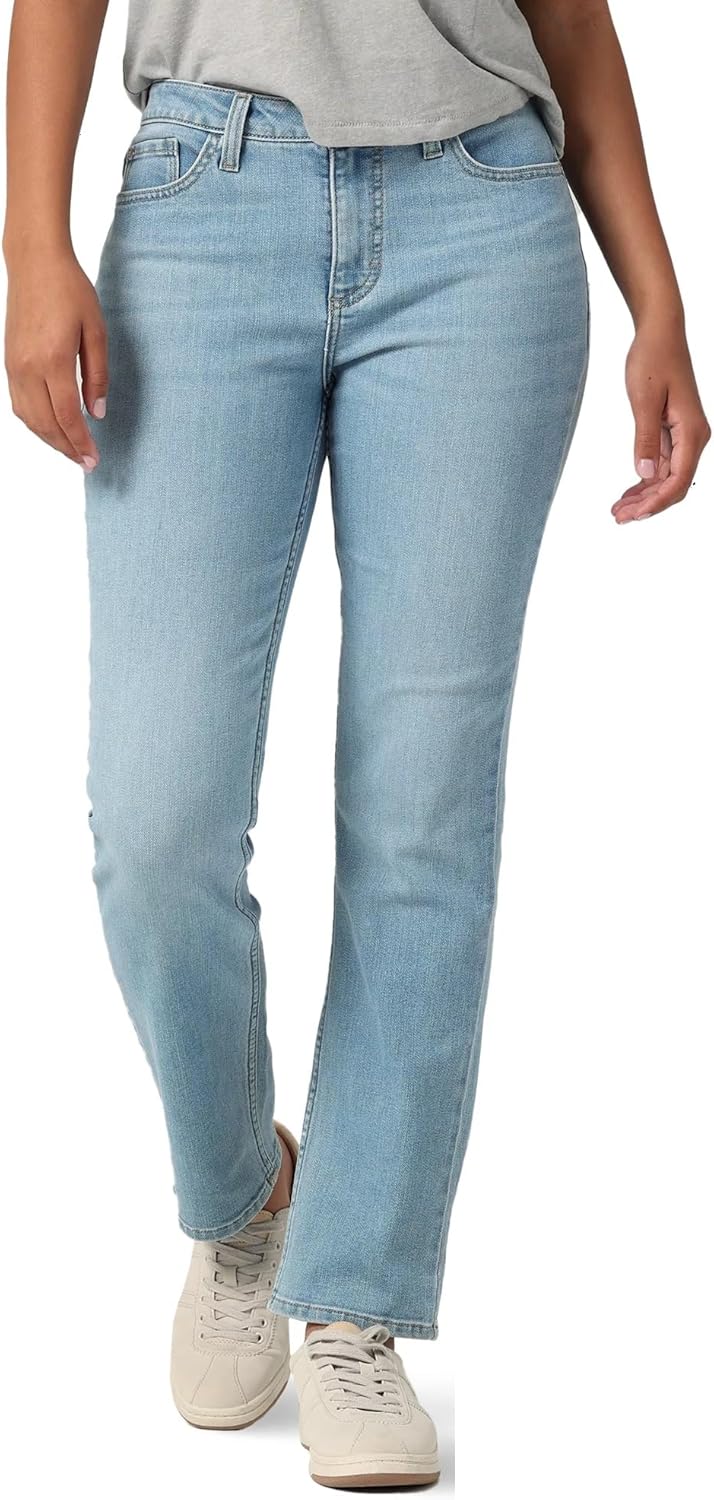 Lee Women's Premium Denim Midrise Straight Leg Jean, Regular Fit (US, Numeric, 10, Regular, Petite, Light Wash)