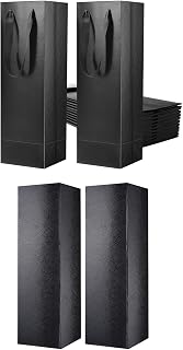 MALICPLUS 2 Wine Gift Boxes 13.5x4.5x4 Inches, 12 Bottle Gift Bags for Liquor and Champagne, Magnetic Closure Gift Boxes with Bags (Black with Grass Texture)