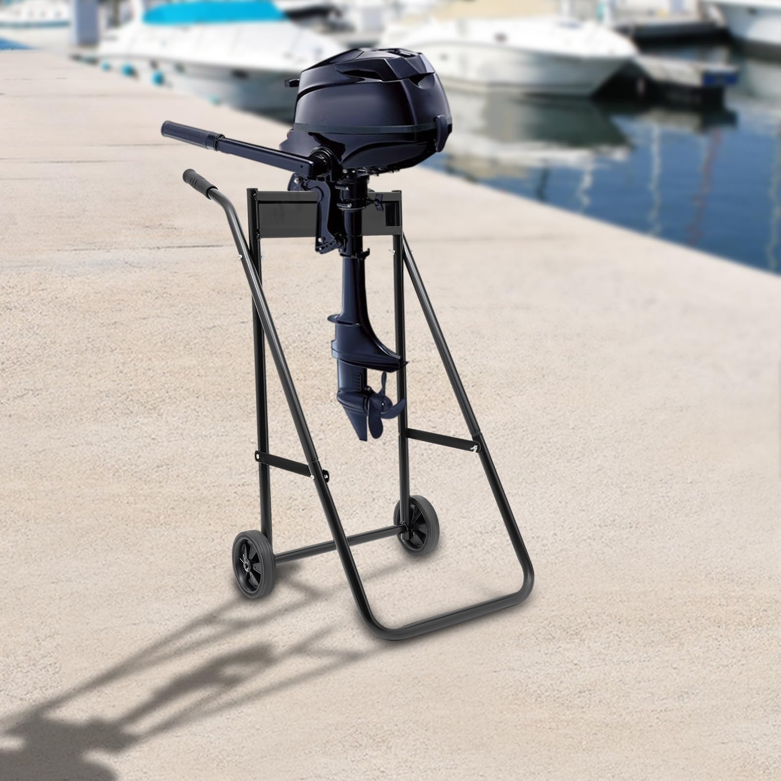 Soporte para motor fueraborda, carro plegable con mango de goma y ruedas de goma, para almacenamiento y transporte de hasta 40 kg