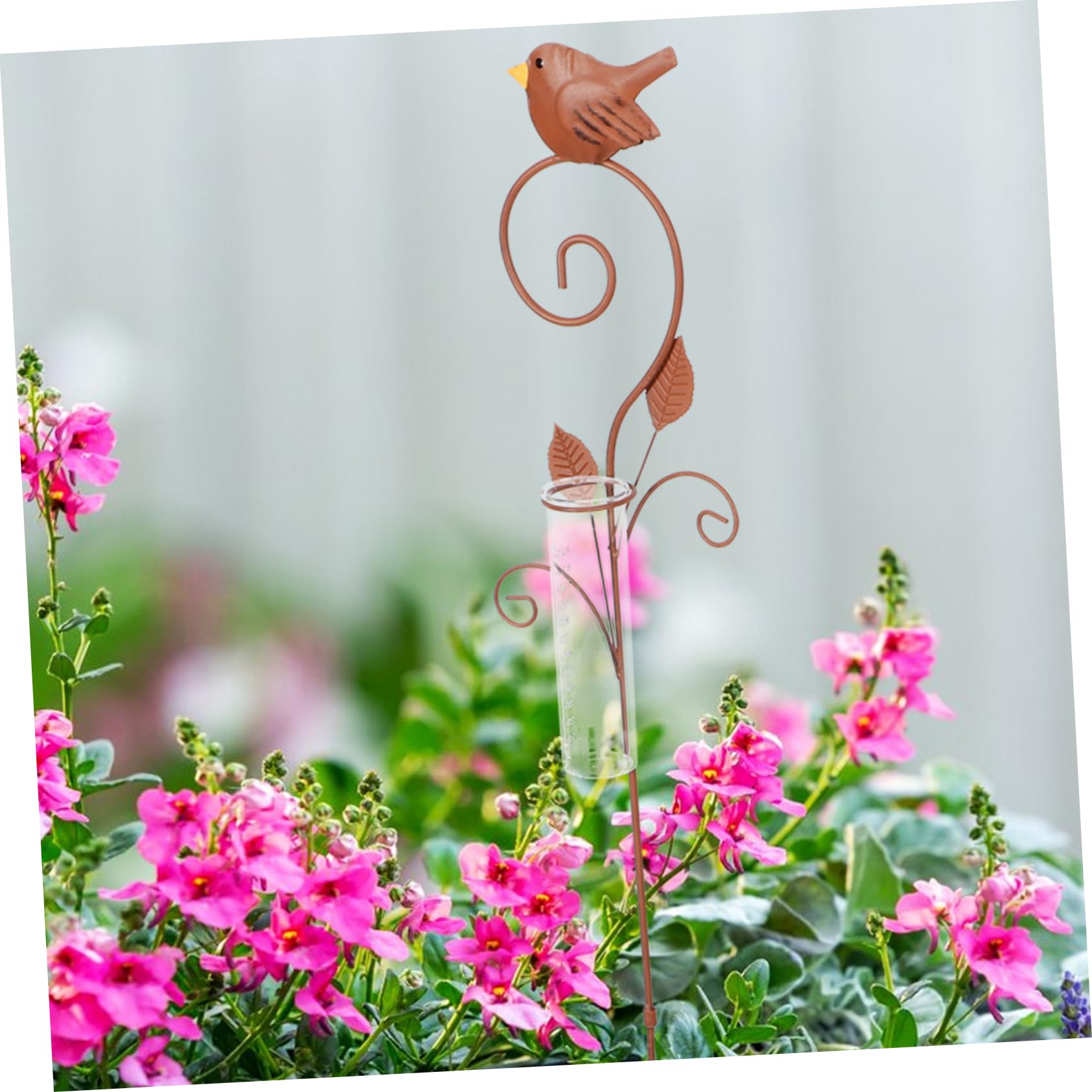 ibasenice Pluviomètre Extérieur en Fer et Verre avec Piquet Marron, Mesure Précise Pluie, Design Vintage et Créatif pour Jardin et Pelouse