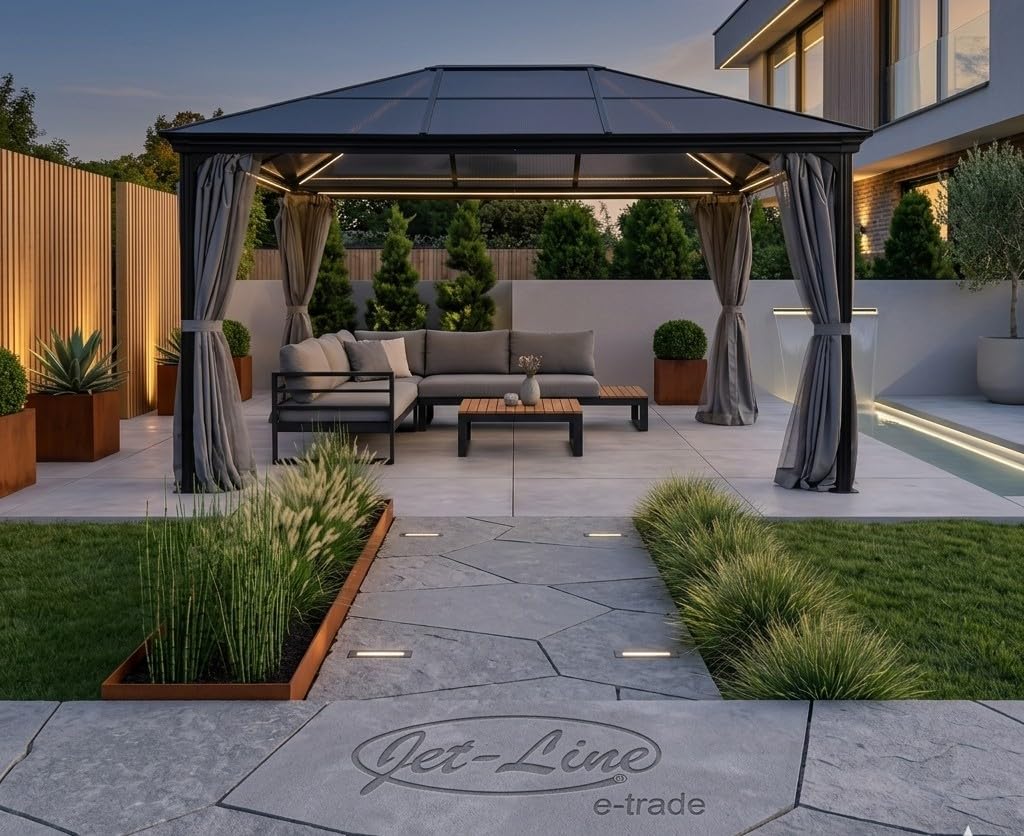Jet-Line® | Alu Pawilon 3 x 4 m | Pergola z zadaszeniem | Pawilon ogrodowy Taneo | 3 x 4 m | Aluminiowa rama | z nieruchomym dachem | kolor antracytowy | do ogrodu | zadaszenie | stabilny ogrodowy