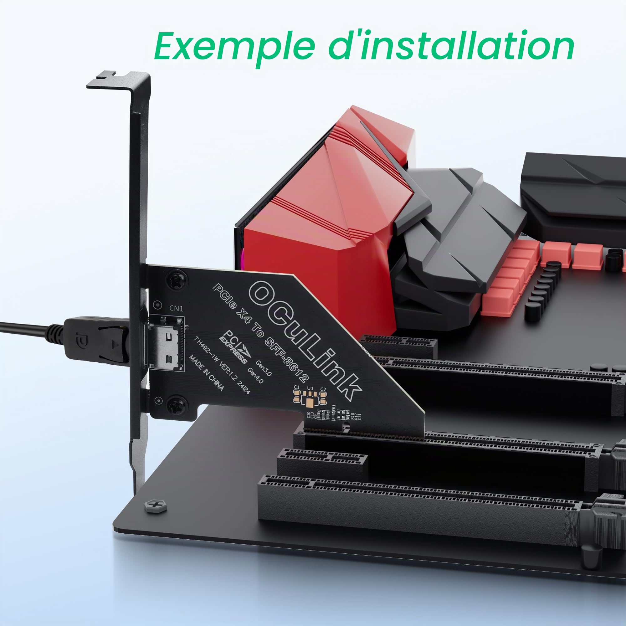 SinLoon Adaptateur PCIE vers Oculink SFF-8612 PCI-Express 4.0 Oculink pour carte graphique externe avec support de fente (PCIE X4)