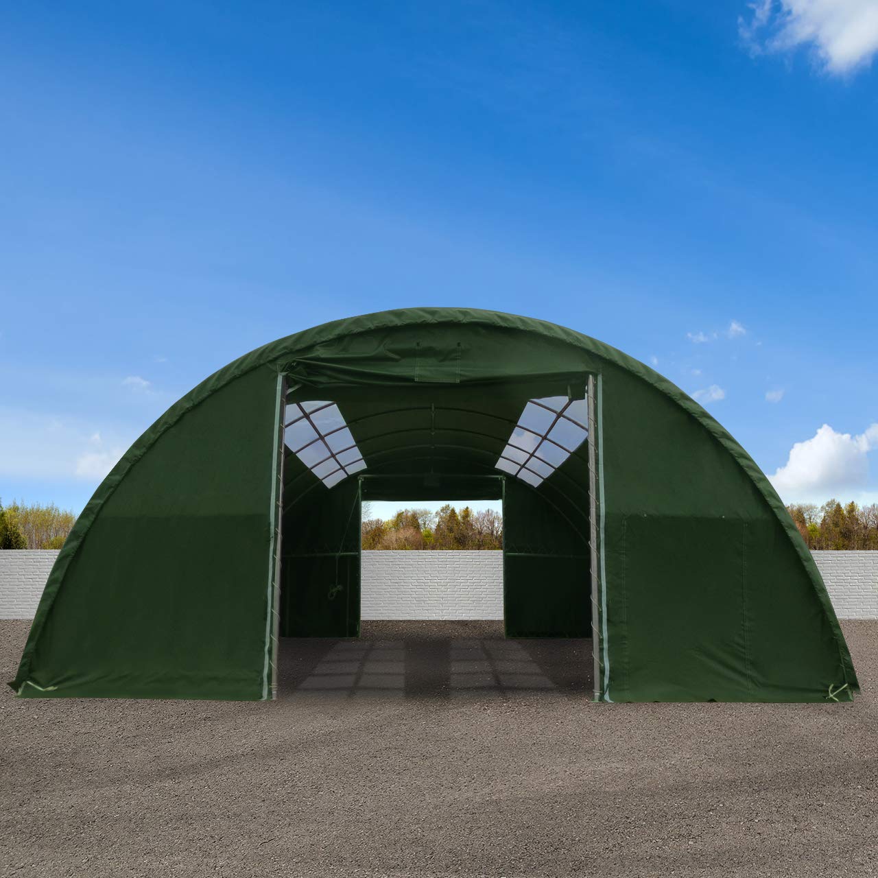 Amazon.de: TOOLPORT Rundbogenhalle Zelthalle mit Oberlicht 9,15x10x4,5m  Weidezelt Offenstall Reithalle Weidehtte Reitzelt Maschinen Tier  Unterstand Lagerzelt Garage 2300N PVC grn