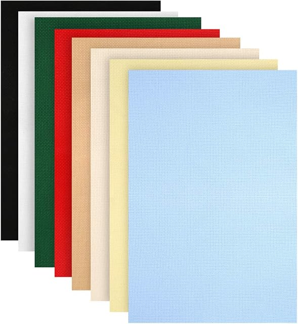 Caydo 8 Pieces 8 Color 14 Count Cross Stitch Fabric Classic Reserve Aida Cloth, 12 by 18-Inch