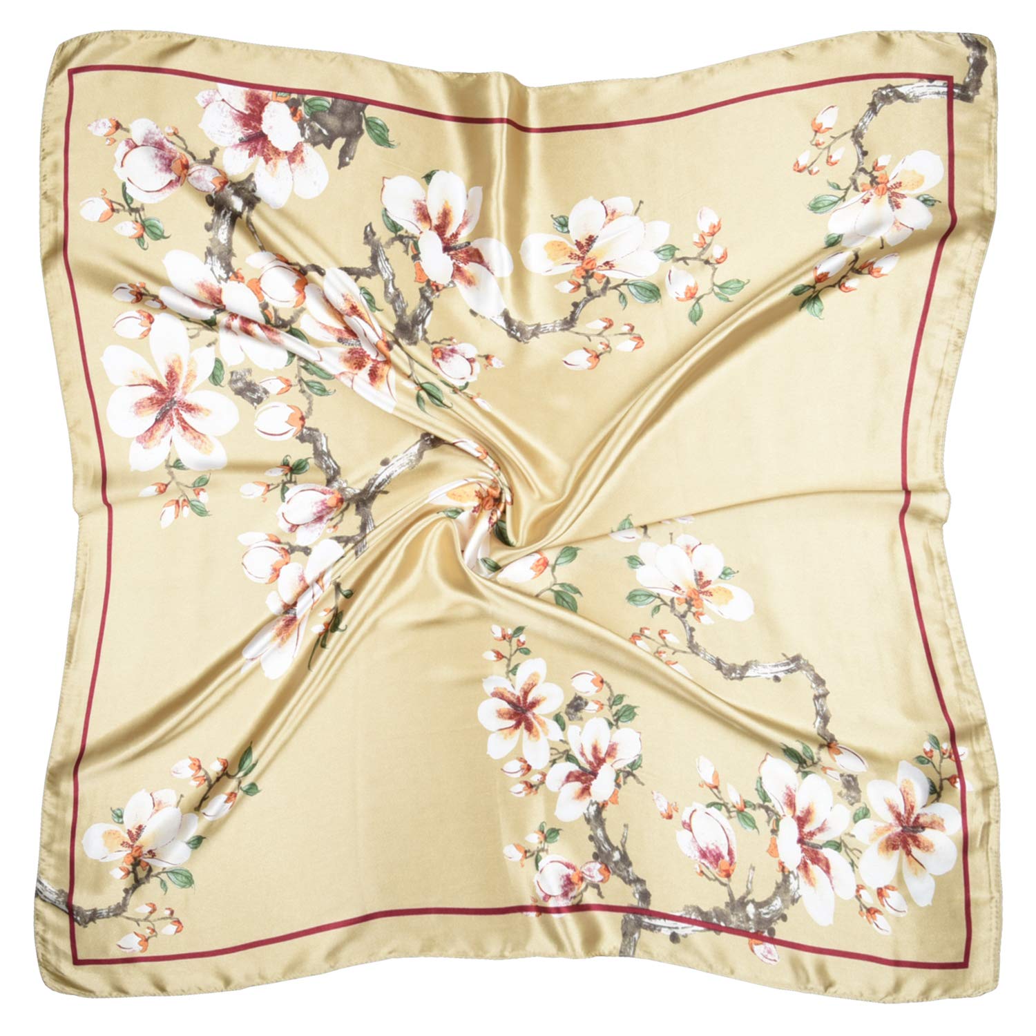 vabovin 35" Ladies Satin Square Silk Like Hair Scarves and Wraps Headscarf for Sleeping (Golden Flowers)