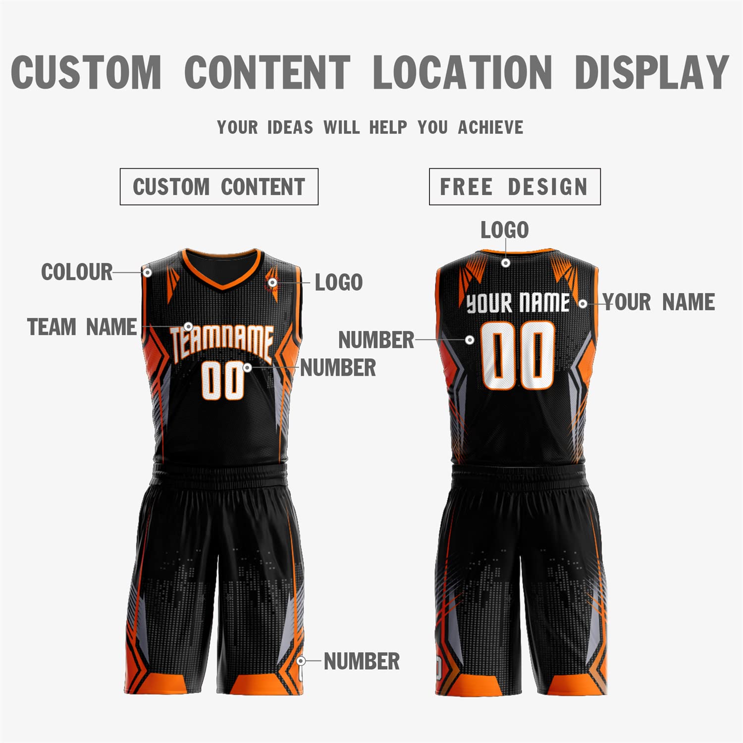 Custom Men Kid Basketball Jersey Uniform Printed Peronalized Team Name Number Logo, Black&orange-1, One Size
