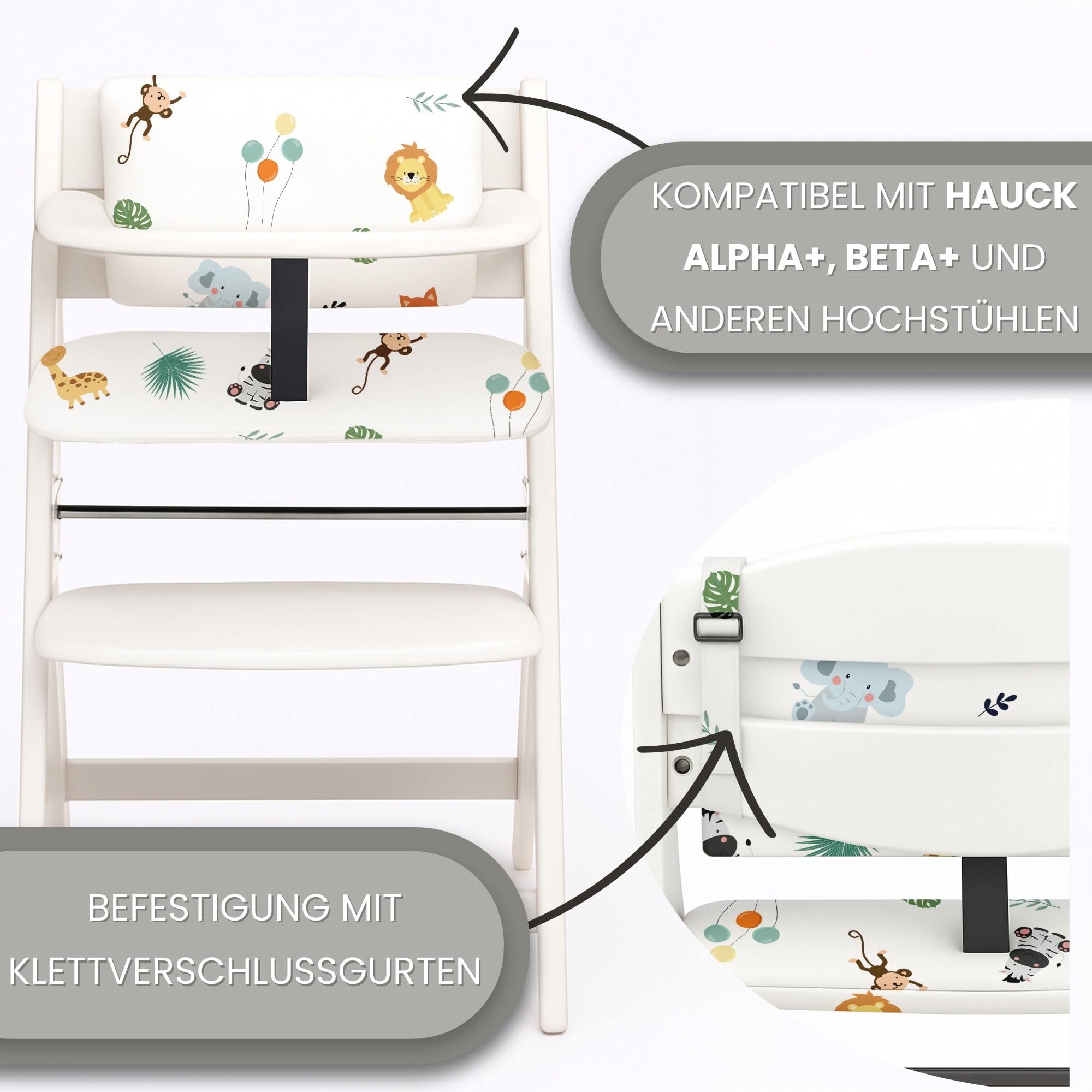 Copri seggiolone pappa universale 2 pezzi - copriseggiolone bambino e bambina per Hauck e Stokke cuscino imbottitura riduttore per sedia con un rivestimento impermeabile stabile Safari