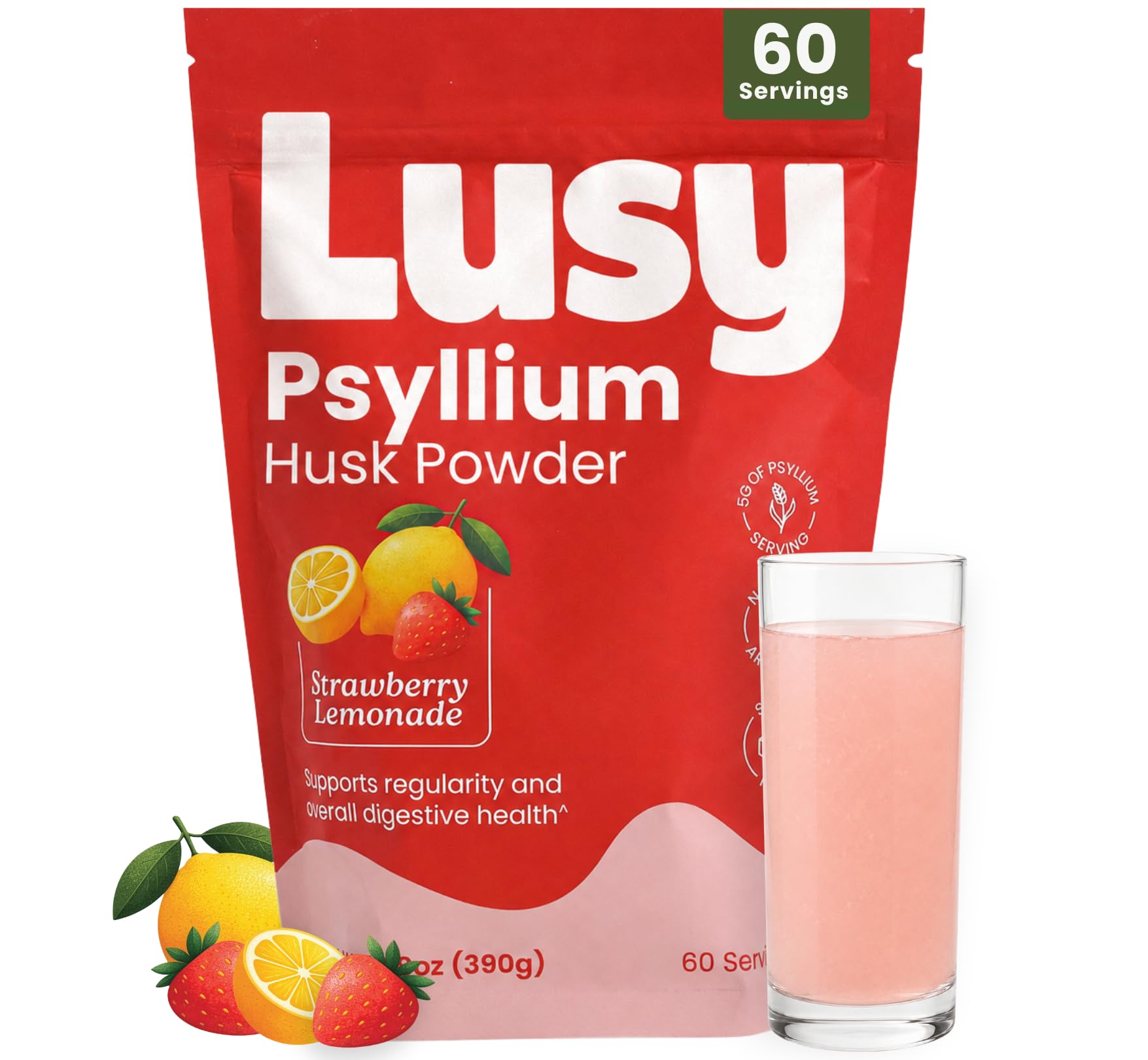 Lusy - Psyllium Husk Fiber Supplement - Strawberry Lemonade (13.8 oz)