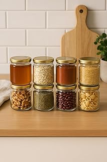 AFAST Clear Glass Storage Jars with Gold Lid – 100 ml, Pack of 8, Airtight Small Containers for Spice, Masala, Pickle, Dry... Price In India
