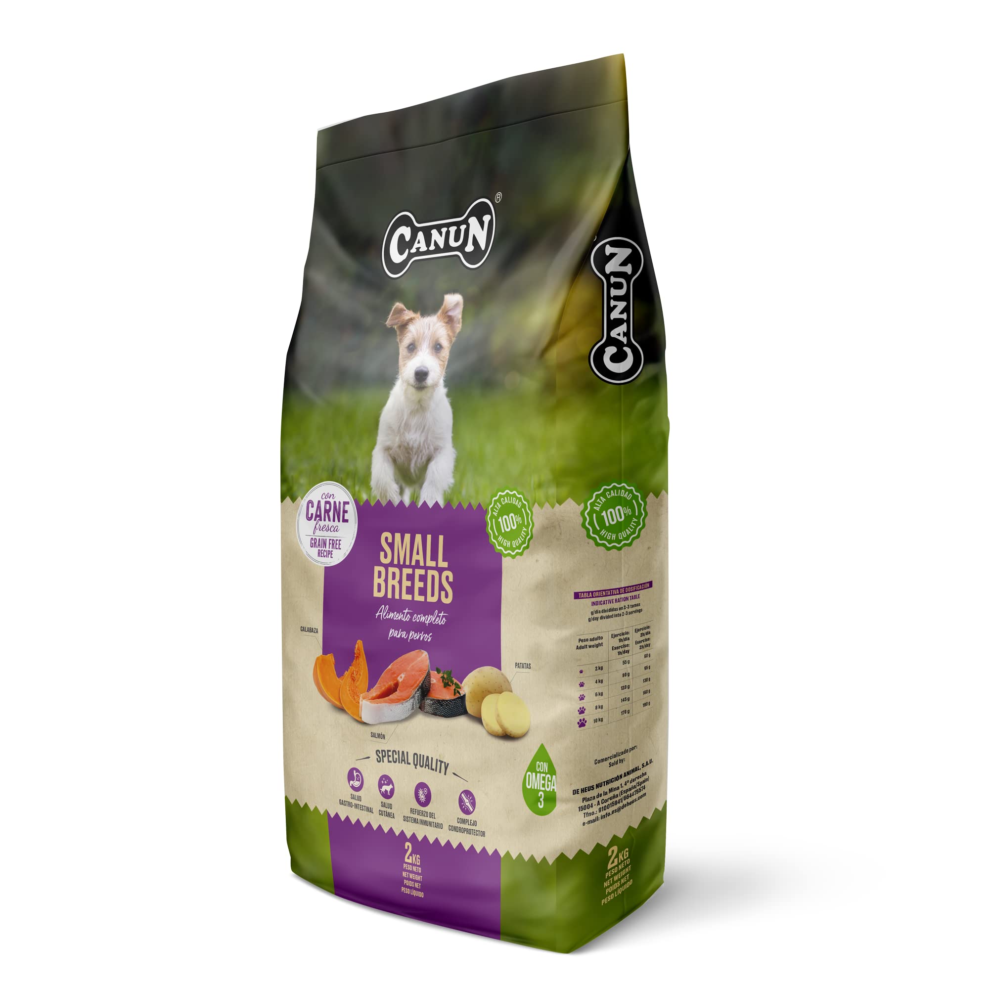 Pienso para Perros Adultos Mini con Salmón Fresco Sin Cereales Alimento seco para Perros 2 kg Canun Fresh Small Breeds