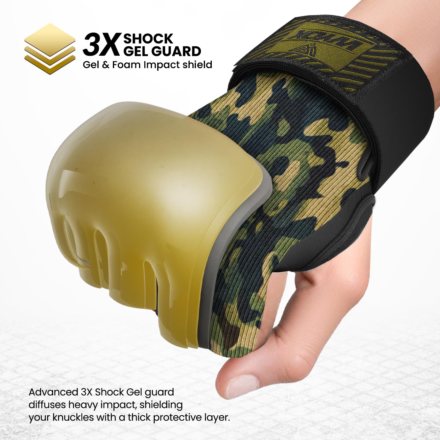 WYOX Fasce in gel di alta qualità per guantoni da boxe, polsiere rapide da 80 cm, imbottite, per uomini, donne, muay thai, MMA, kickboxing, arti marziali (giungla mimetica, L/XL)