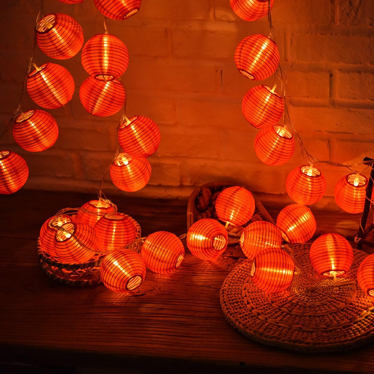 Red Lantern String Lights 33ft/10m 100 LEDs Hanging Lanterns Plug-in String Lights with Remote Control for Chinese New Year,Spring Festival,Wedding,Party Decoration,Christmas