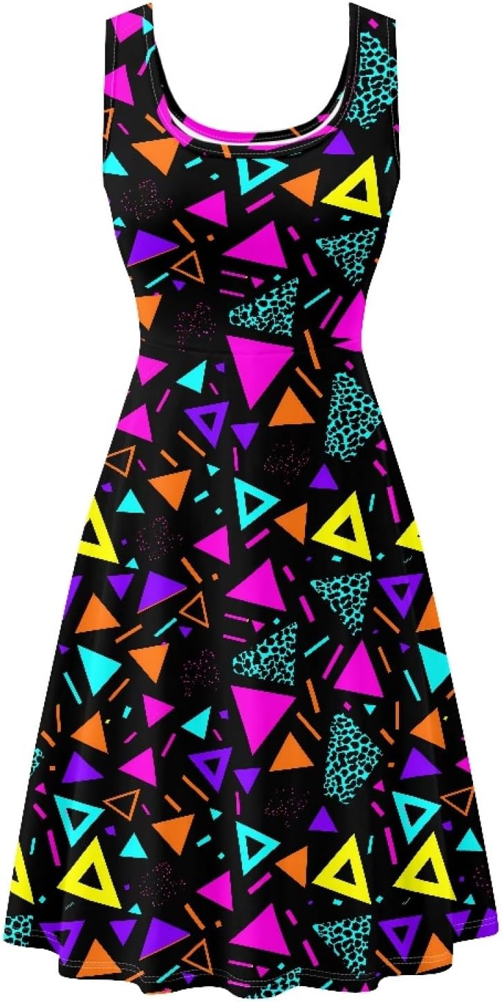 KiuLoam Womens Sleeveless Crew Neck Dresses Beach A-Line Dress Casual Party Flared Sundress Plus Size XS-4XL