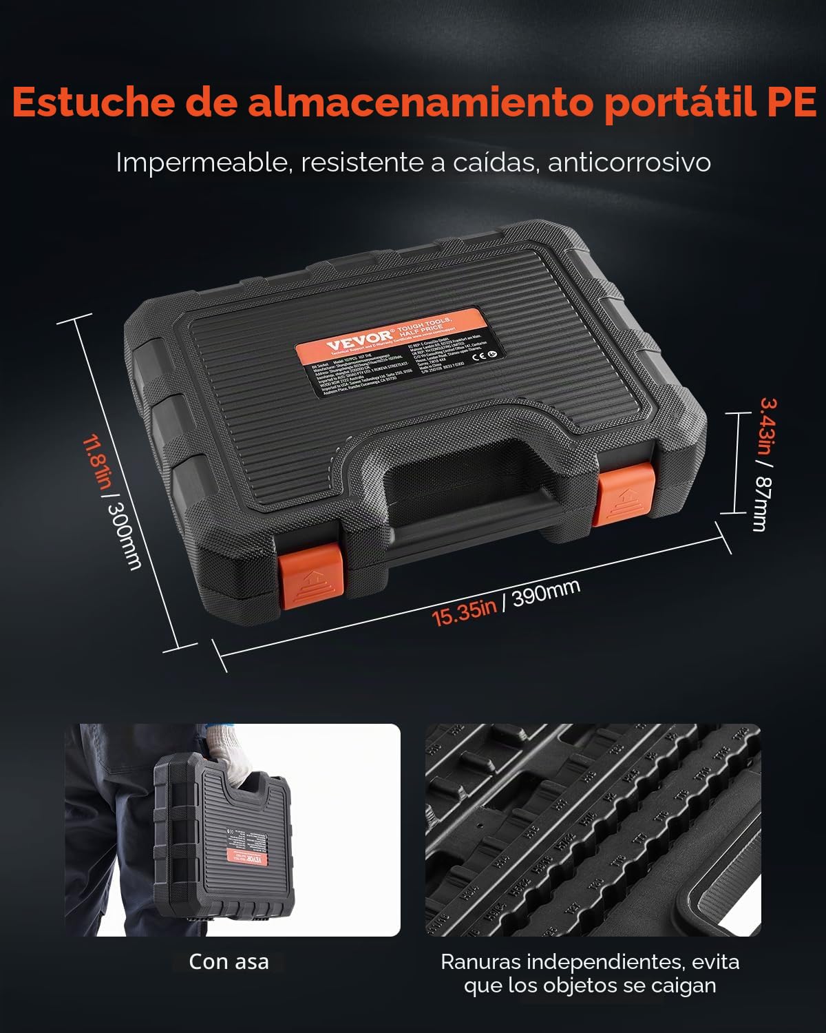 VEVOR 107 PCS Juego de Vasos con Punta, SAE y Métricos, Hexagonales/Torx/Torx Externo/a Prueba de Manipulaciones/Extralargos, Acero de Aleación S2 y Acero Cr-V, con Impulsores de 1/4", 3/8" y 1/2"