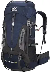 Mochila Bless star Trilha Camping Caminhada Viagem Montanhismo Alpinismo Mochilão Grande Cargueira Trekking Masculina Feminina Com Capa de Chuva 60 Litros (Azul Marinho)