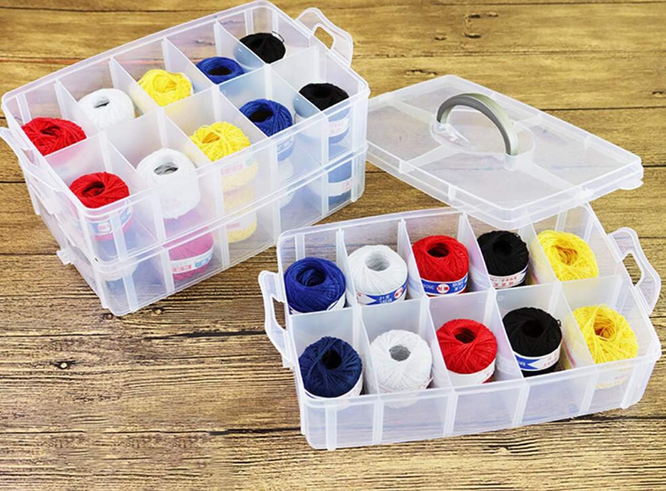 Foraineam 3-Tier Stackable Storage Box Organizer with 30 Adjustable Compartments, Plastic Craft Organizer Case Tool Storage Container Bins for Jewelry Beads Arts and Crafts Beauty Supplies