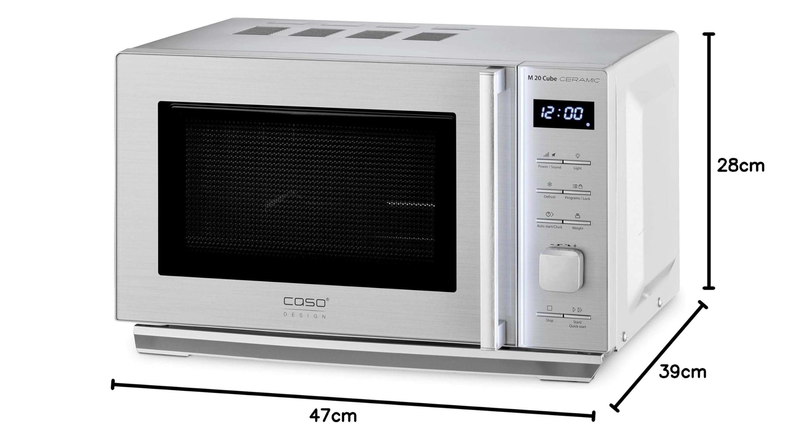CASO M20 Cube Ceramic - Microondas sin plato giratorio con 800W de Potencia - Capacidad de 20L - 8 programas automáticos - Modo Descongelación - microondas pequeño - plateado