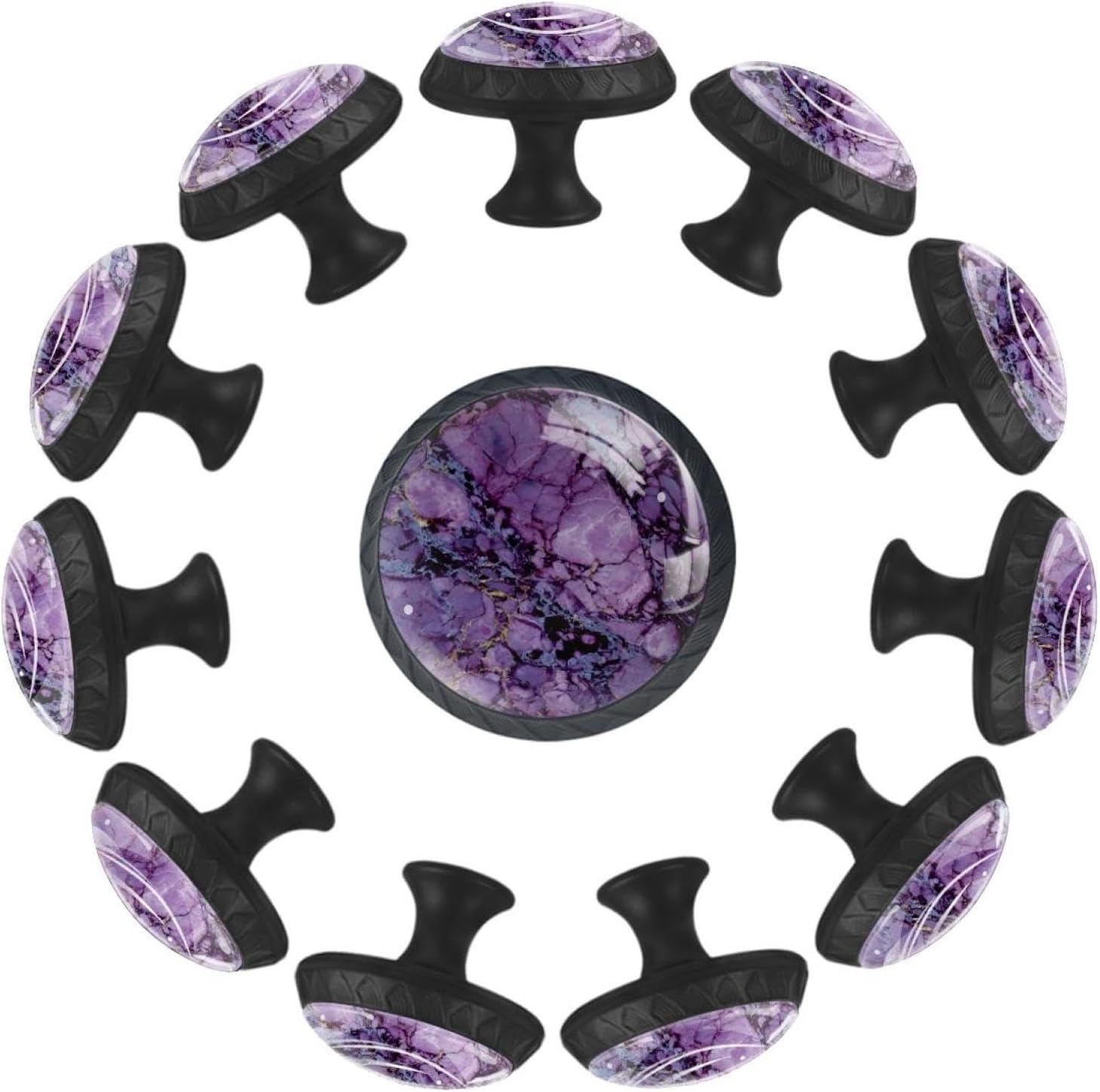 Black Purple Marble (1) Decorative Cabinet Hardware, Round Drawer Pulls with Screws for Home Furniture