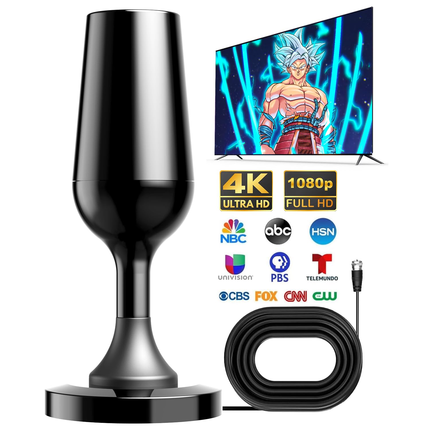 TV Antenna for Smart TV Indoor, Digital TV Antenna for Local Channels with Strong Magnetic Base, 360° Reception HD Antennas for TV Without Cable - Support 4K 1080p All TVs