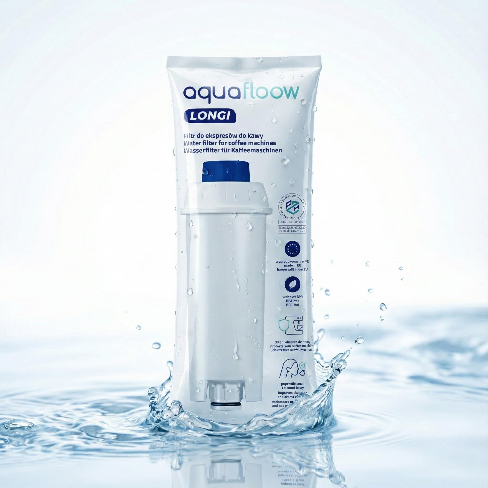 Aquafloow Purificador de Agua Compatible con Cafetera DeLonghi® DLSC002 Magnifica® S, Eletta®, Dinamica®, PrimaDonna® y Serie ECAM – Cartucho Filtrante para Máquina de Café y Espresso (6x)