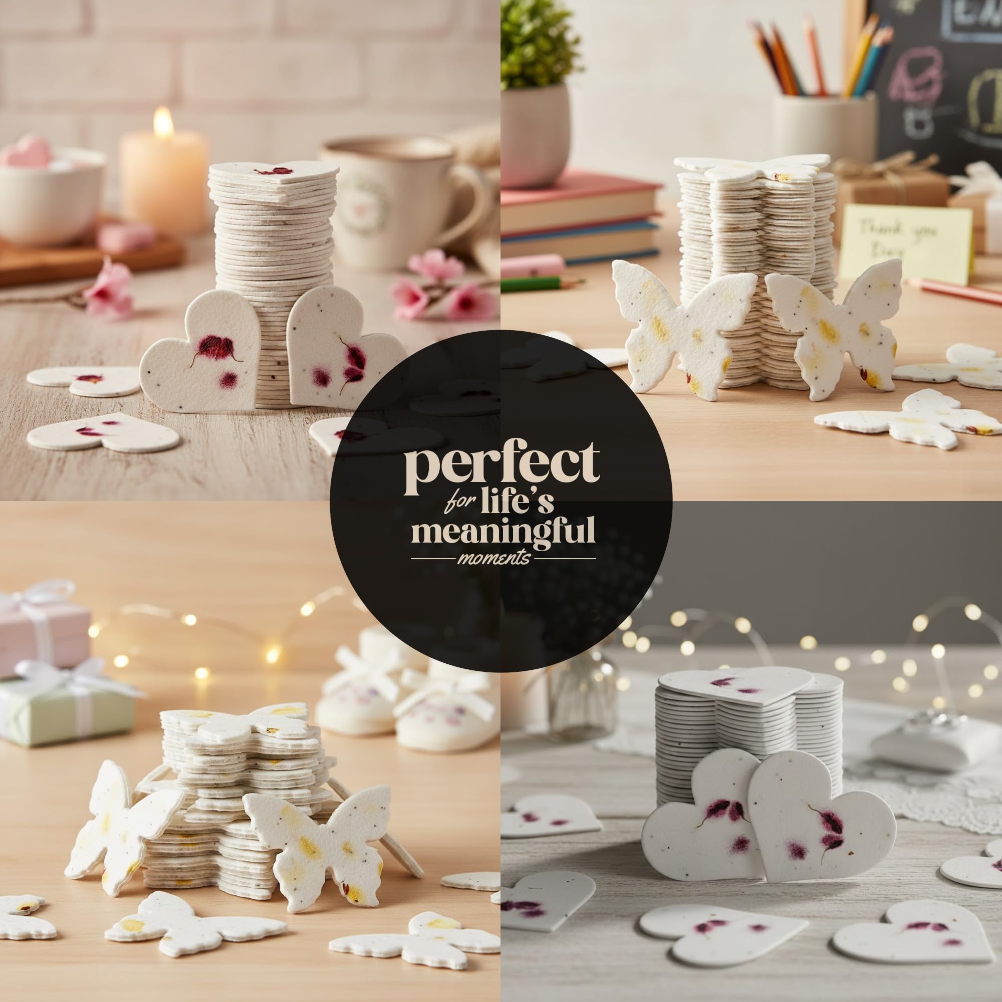 48 piezas de papel de semillas plantables – 24 corazones y 24 mariposas incrustadas con semillas de flores silvestres para despedida de soltera, regalo de boda, cumpleaños y otras