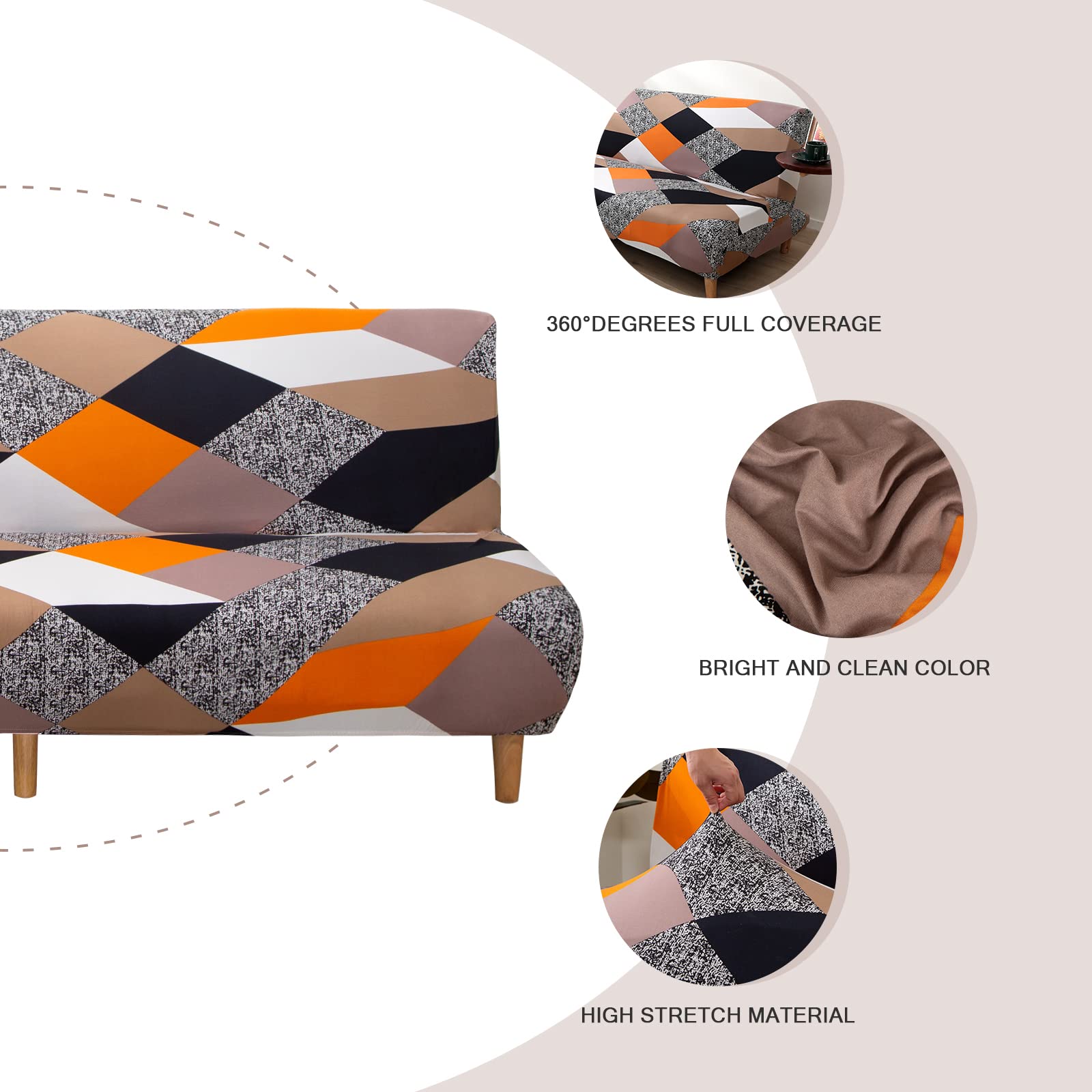 Lydevo Copridivano 3 Posti Senza Braccioli Elasticizzato Universale, Copridivano Letto Pieghevole Clic Clac Lavabile Rimovibile Estraibile, Fodera per Divano Futon per Soggiorno,Geometria Arancione