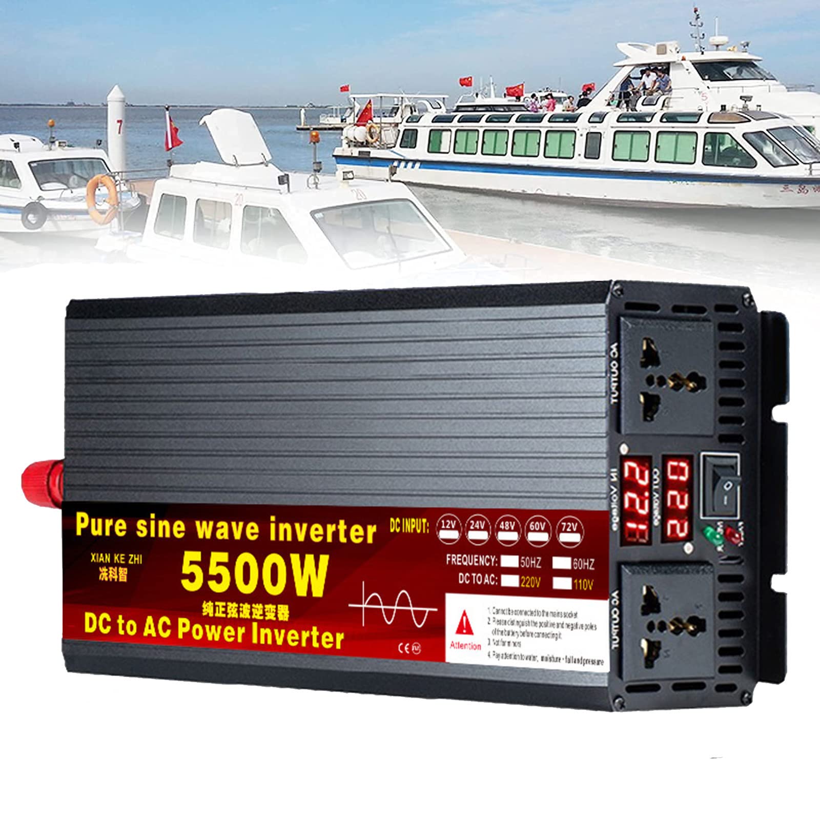 Inversor de Potencia sinusoidal Pura 3500W 4000W 5500W Convertidor de Voltaje con Enchufe Universal y Pantalla Digital Dual, inversor de automóvil para computadora portátil, Almohadilla, teléfonos,