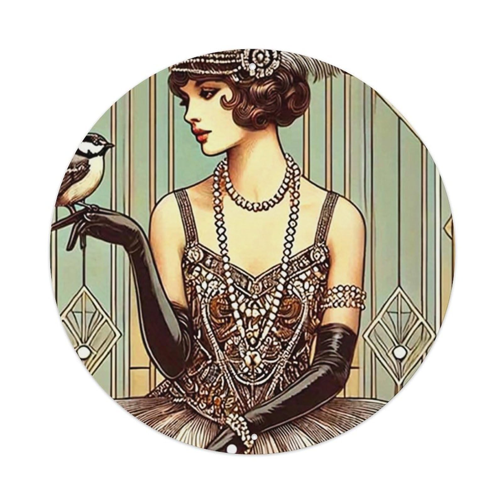 Lvalogy Style Art Deco Woman With Bird Metal Tin Sign Plaque