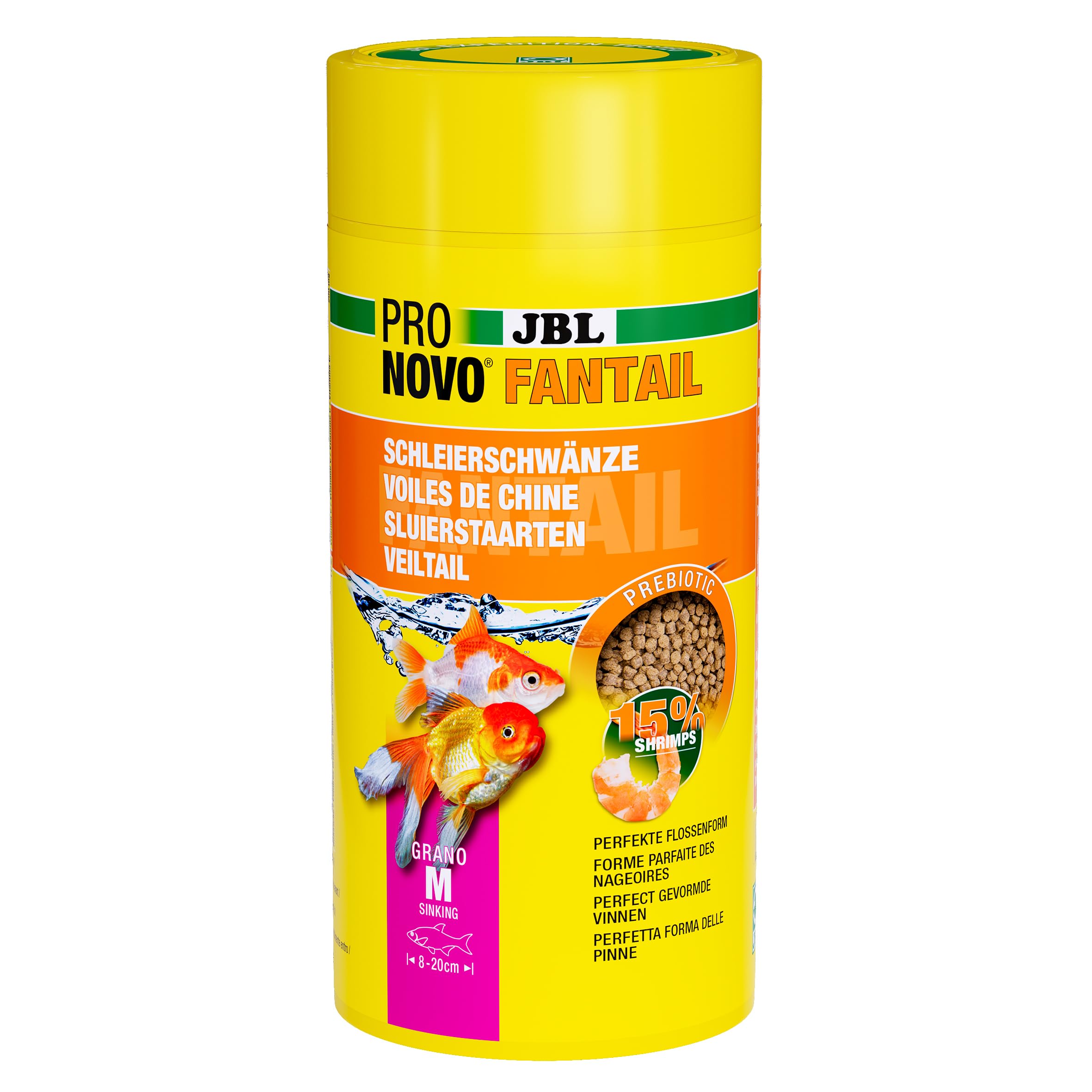 JBL PRONOVO FANTAIL GRANO, Aliment de Base pour Voiles de Chine et autres Variétés d’élevage de Poissons Rouges de 8-20 cm, Granulés pour Poissons, Doseur à Clic, taille M, 1 L