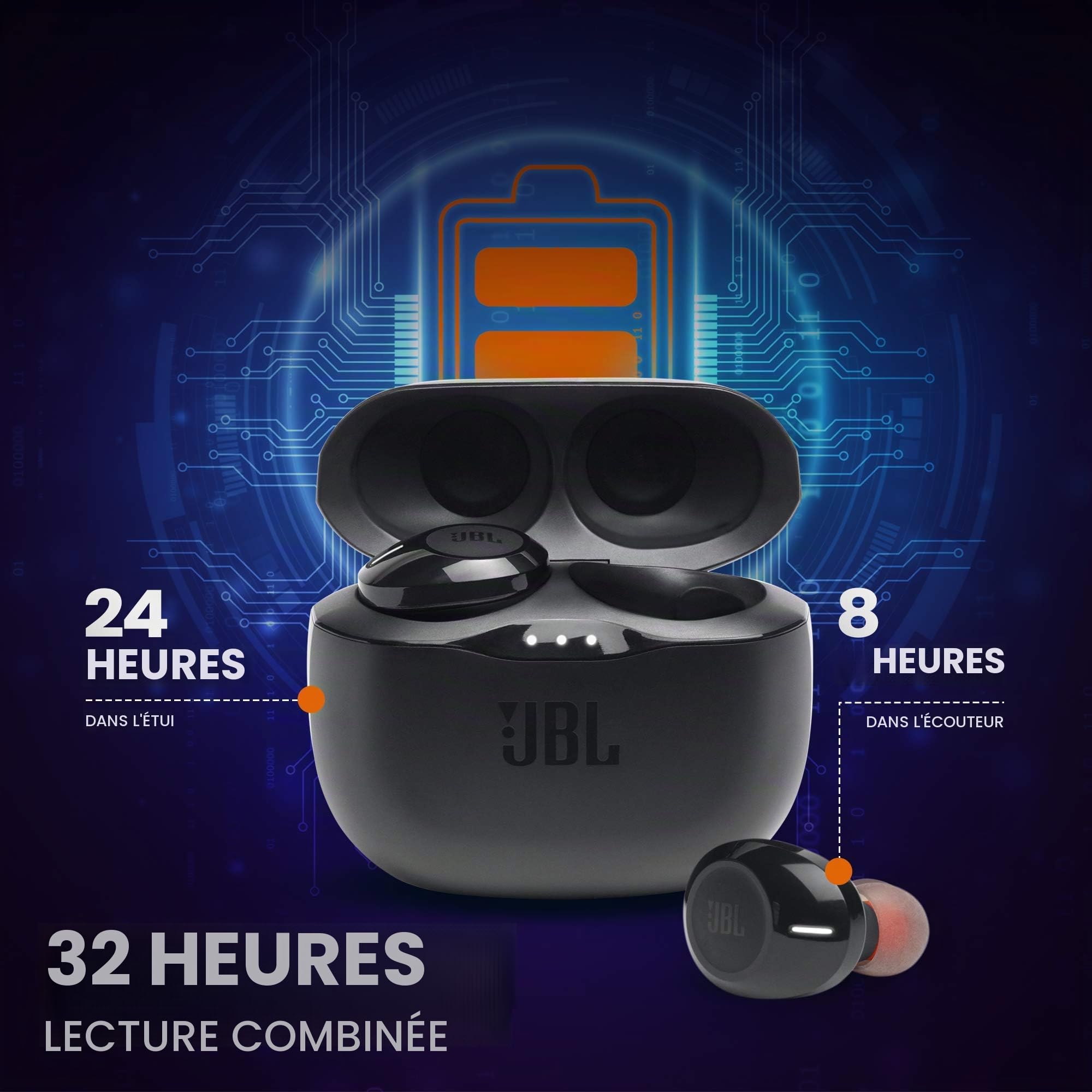 JBL TUNE 125TWS – Écouteurs intra-auriculaires sans fil – Bluetooth – Autonomie jusqu'à 32 heures avec l'étui de recharge – Couleur : noir
