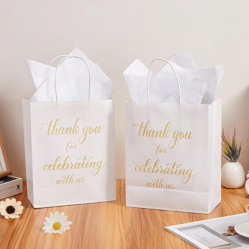 Miniatura 4 de DjinnGlory Paquete de 50 bolsas de regalo de papel blanco de tamaño mediano con papel de seda de 10 x 8 x 4 pulgadas, bolsas de agradecimiento por