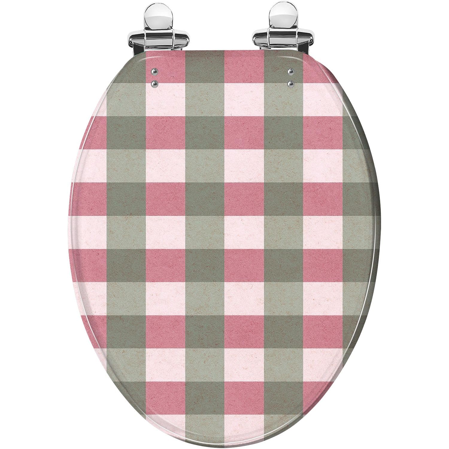 Dusty Pink Gingham, Elongated Resin Toilet seat, Quick Released Easy, Adjustable, Lightweight, Durable, Portable, User-Friendly, Compact, Check