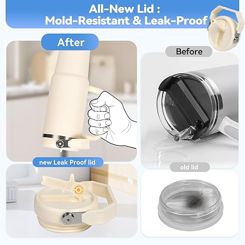 Miniatura 4 de Tapa abatible con popote para Stanley de 30 y 20 onzas, repuesto superior a prueba de fugas con asa para Stanley Quencher y ProTour de 30 y 20