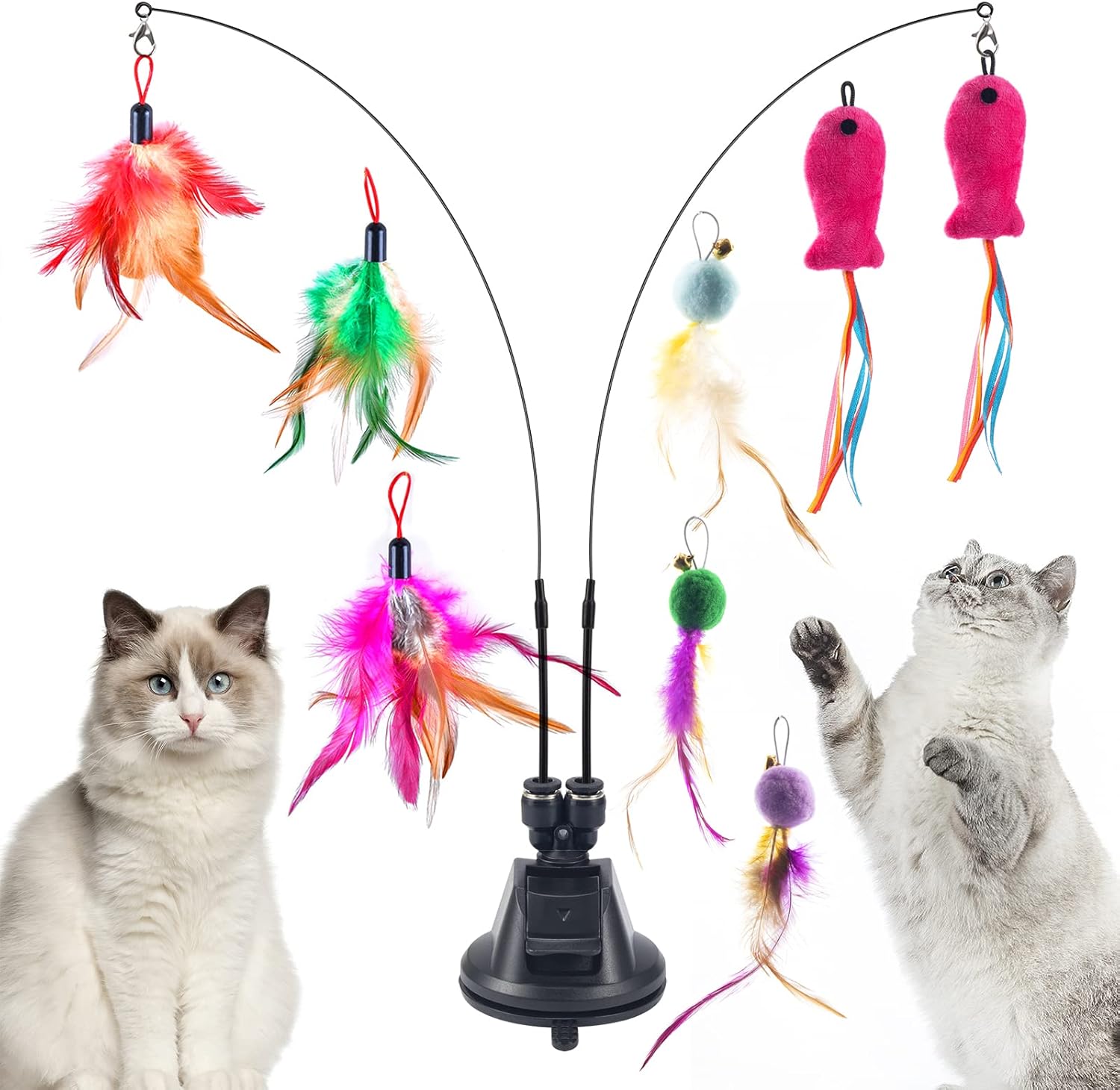 COYICOLI Juguete Interactivo Gato, 11 Piezas Juguetes para Gatos,Pluma con Ventosa,Varita Gatitos para Ejercitar y Jugando