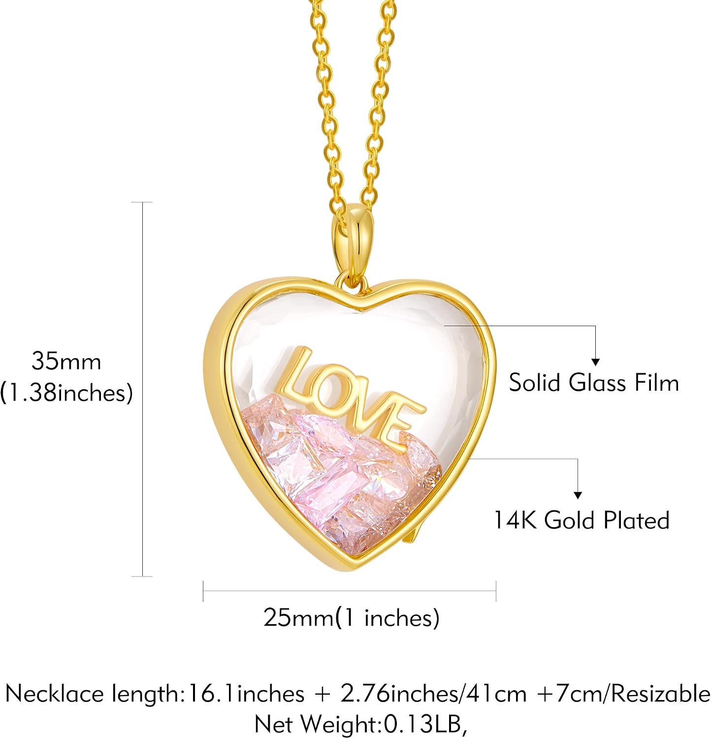 Mother Day Gift Floating Locket Gold Necklace for Women 14K Gold Filled DIY Round Heart Necklace Glass Locket Pendant Necklace for MOM Girlfriend Wife Clear Glass Living Floating Memory Necklace