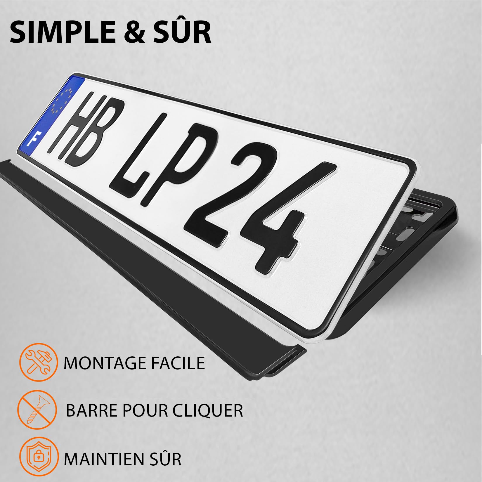 Support Plaque Immatriculation Voiture - [Simple, Durable et sur] - Lot de 2 avec 8 Vis - 520x110 mm - Noir et Discret - Auto Porte Plaque Immatriculation adapté pour Toute Voiture - Fixation Plaque