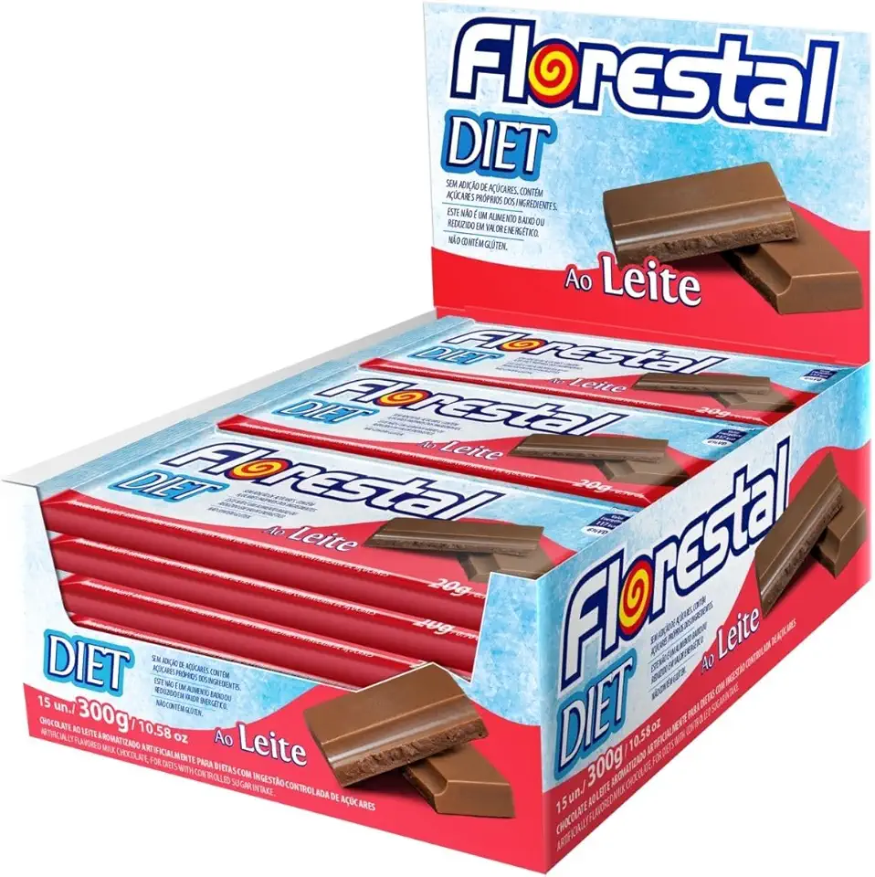 Chocolate Diet Florestal Ao Leite | Display com 15 Unidades de 20g | Zero Adição de Açúcar