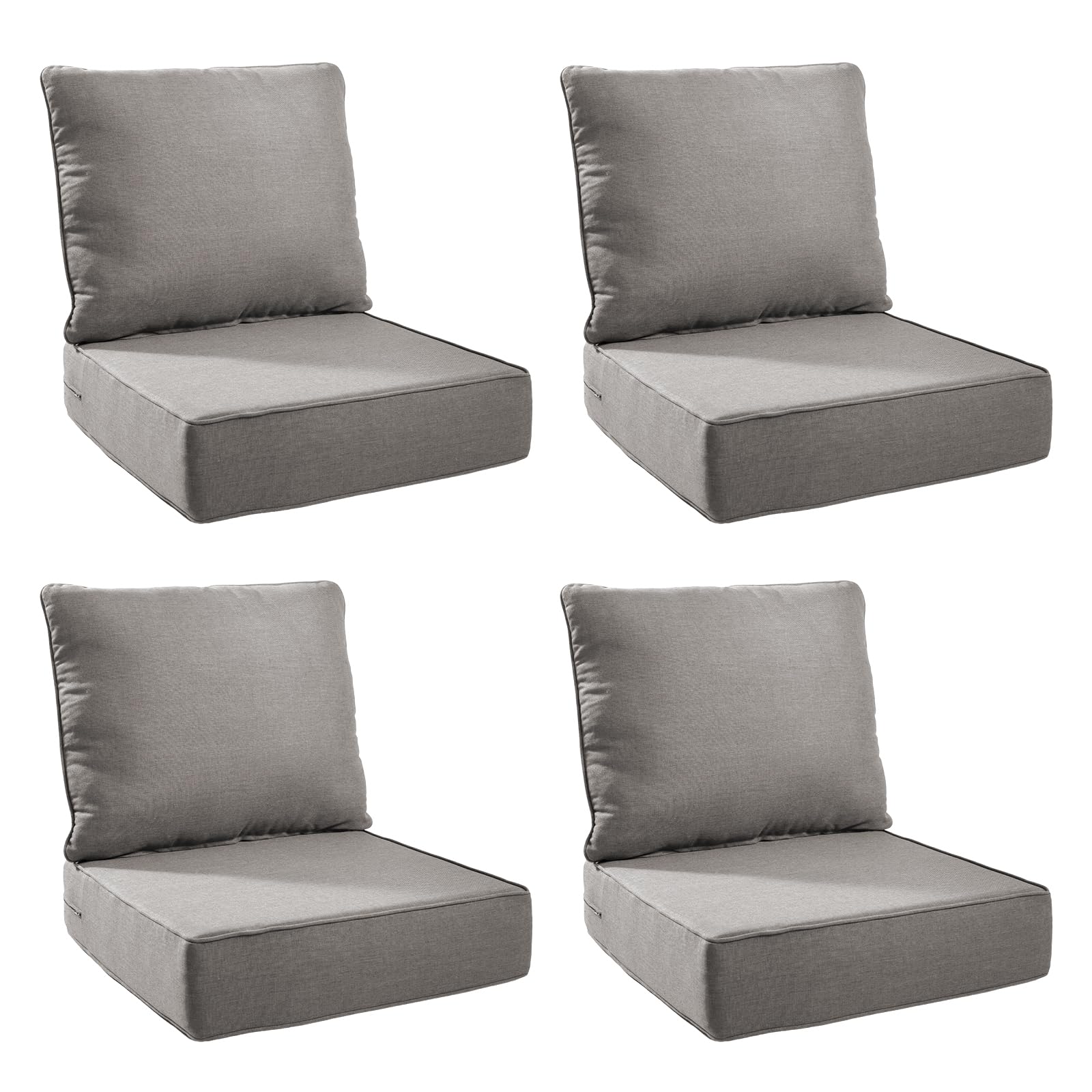 Outdoor Cushion for Patio Furniture - 6" Thick Outdoor Chair Cushions with Water Resistant &amp; Removable Cover, 28D High Density Sponge, 22x24 Outdoor Seat Cushions for Chair/Sofa| Grey | 4-Pack |