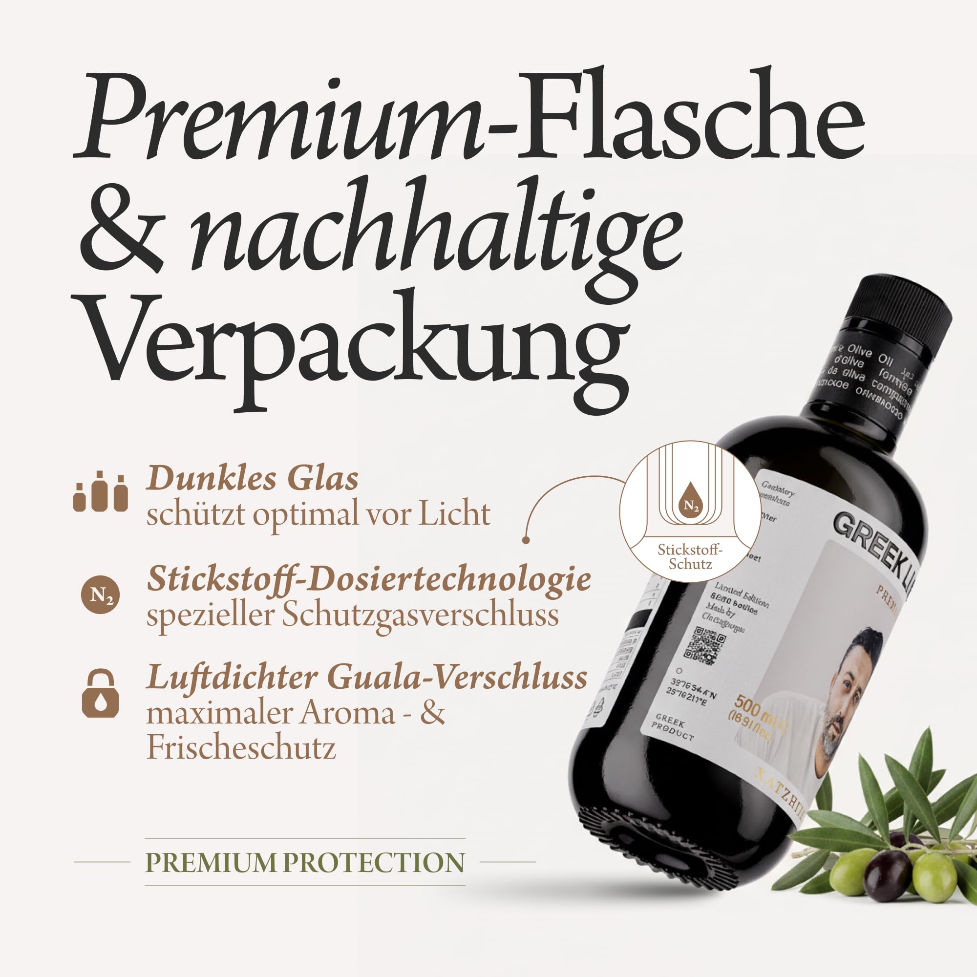 GREEK LEGEND Premium Olivenöl Extra Nativ aus Kreta - Olive Oil Extra Virgin - Griechisches Olivenöl, 100% Kaltgepresst, Ungefiltert, Reich an Polyphenolen, 500 ml Glasflasche