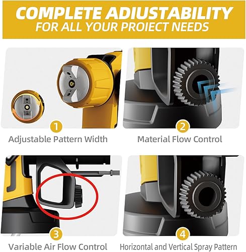 Miniatura 6 de Pulverizador de pintura, pistola de pulverización HVLP de 850 W con recipiente desmontable de 47.3 fl oz, pulverizadores de pintura eléctricos con 4